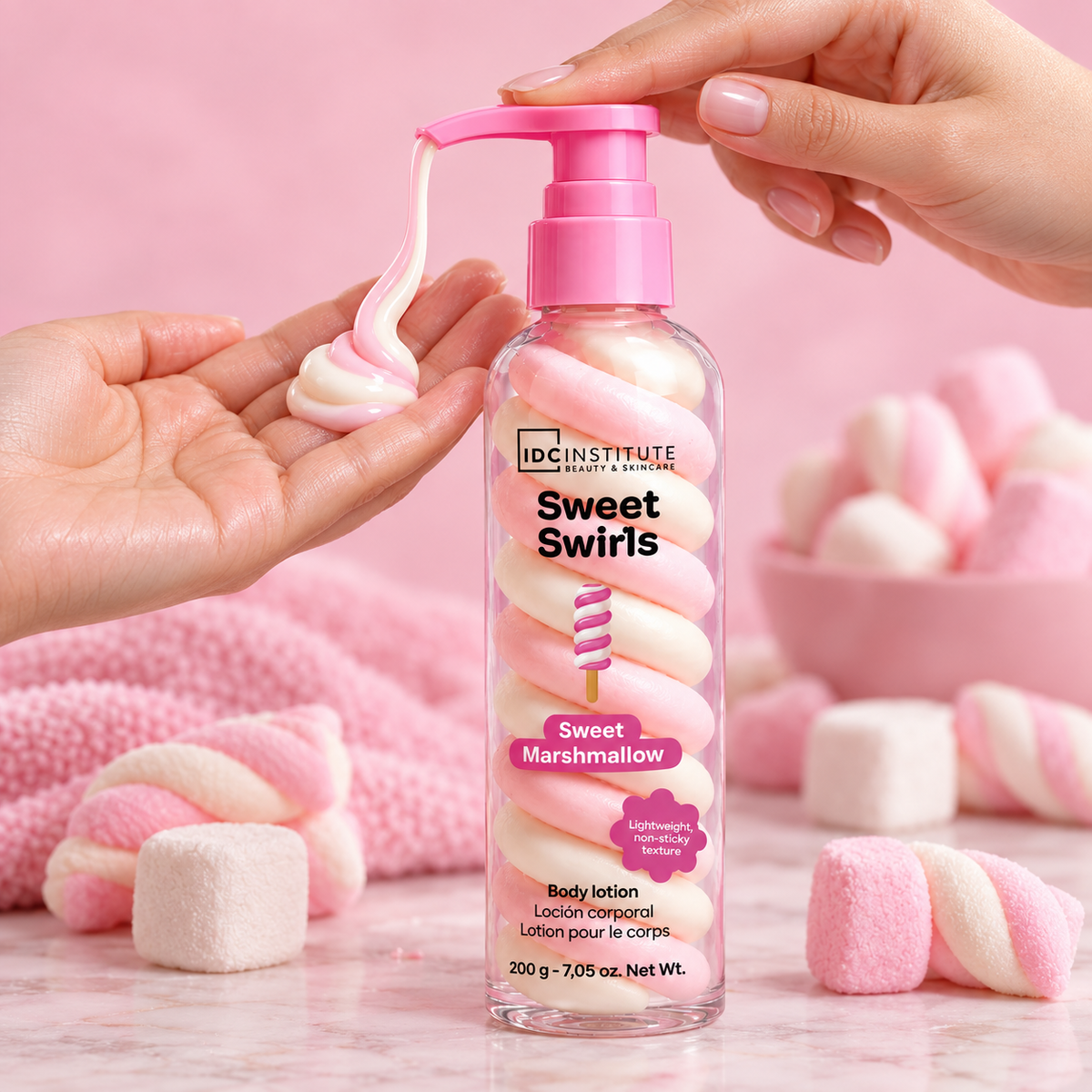 IDC Institute Sweet Swirls Marshmallow – Loțiune de corp, 200 g
