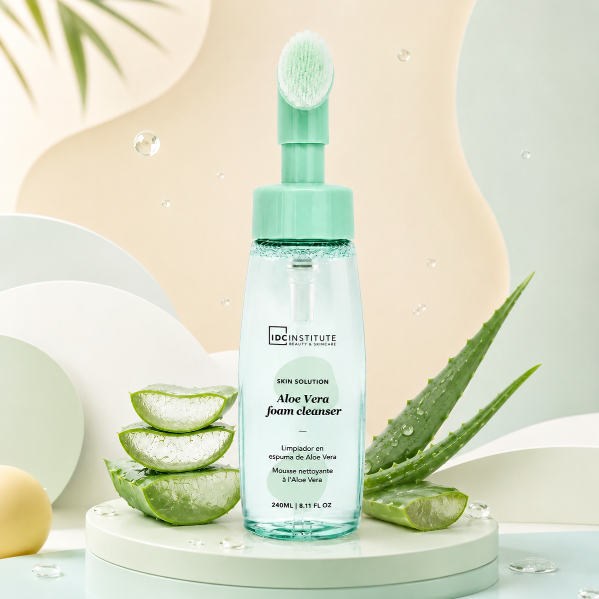 Demachiant spuma cu Aloe Vera si perie exfoliere IDC Institute
