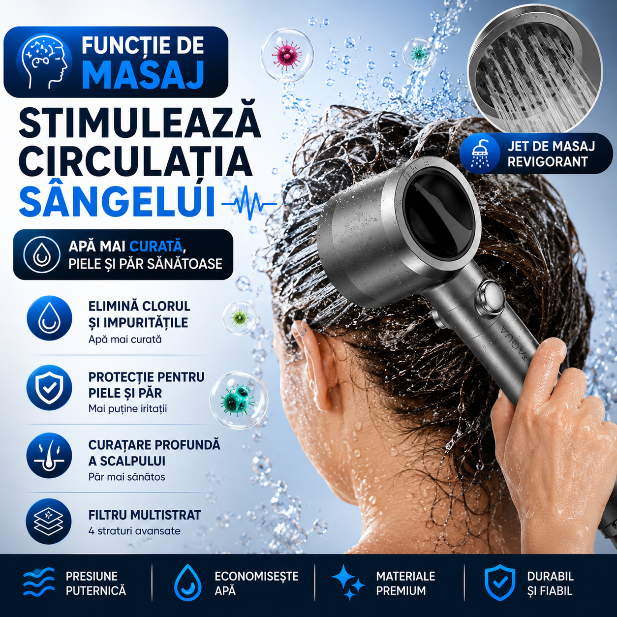 Cap de duș PREMIUM - funcție de masaj incorporată