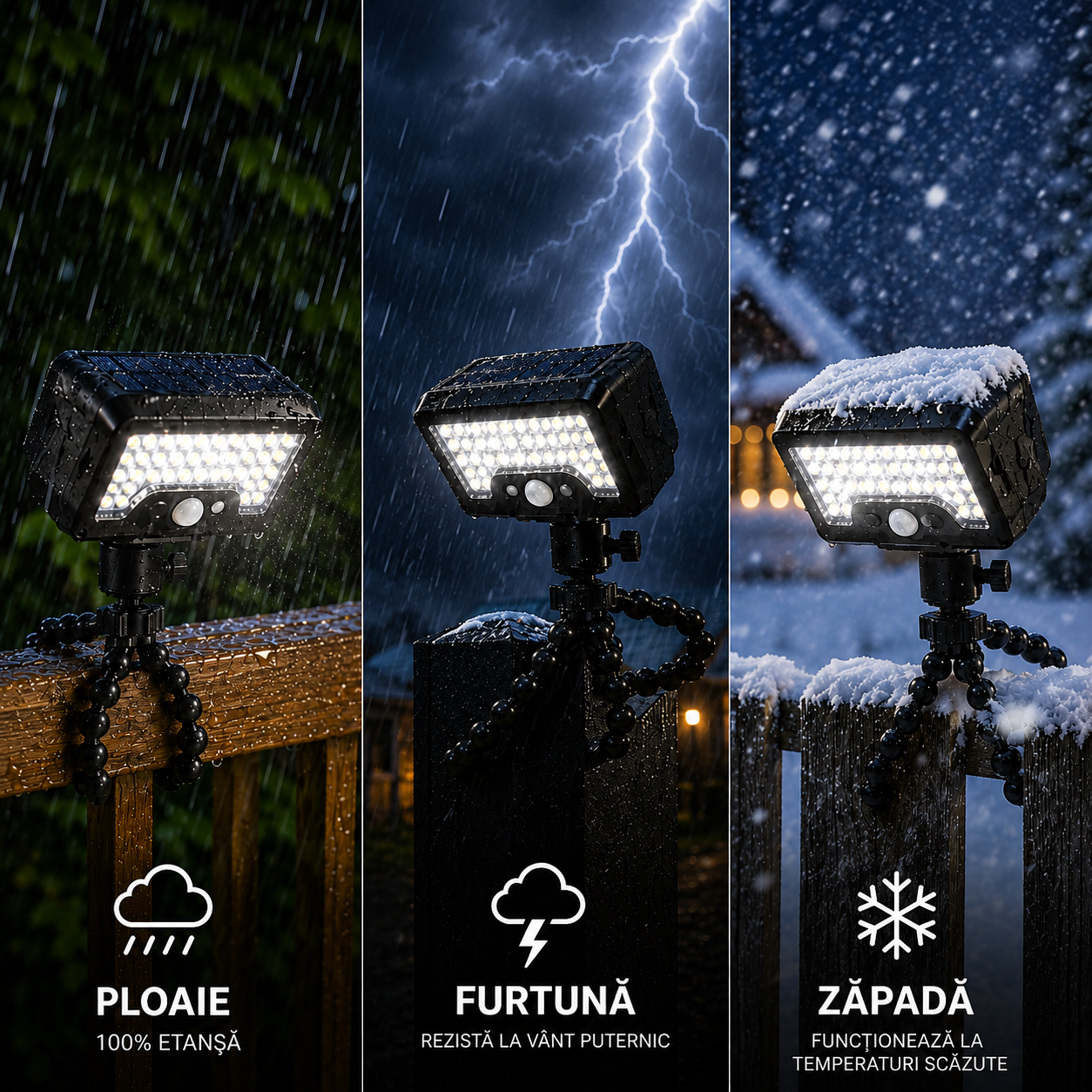 LAMPA SOLIS CU SENZOR DE MIȘCARE REZISTENTĂ LA PLOAIE