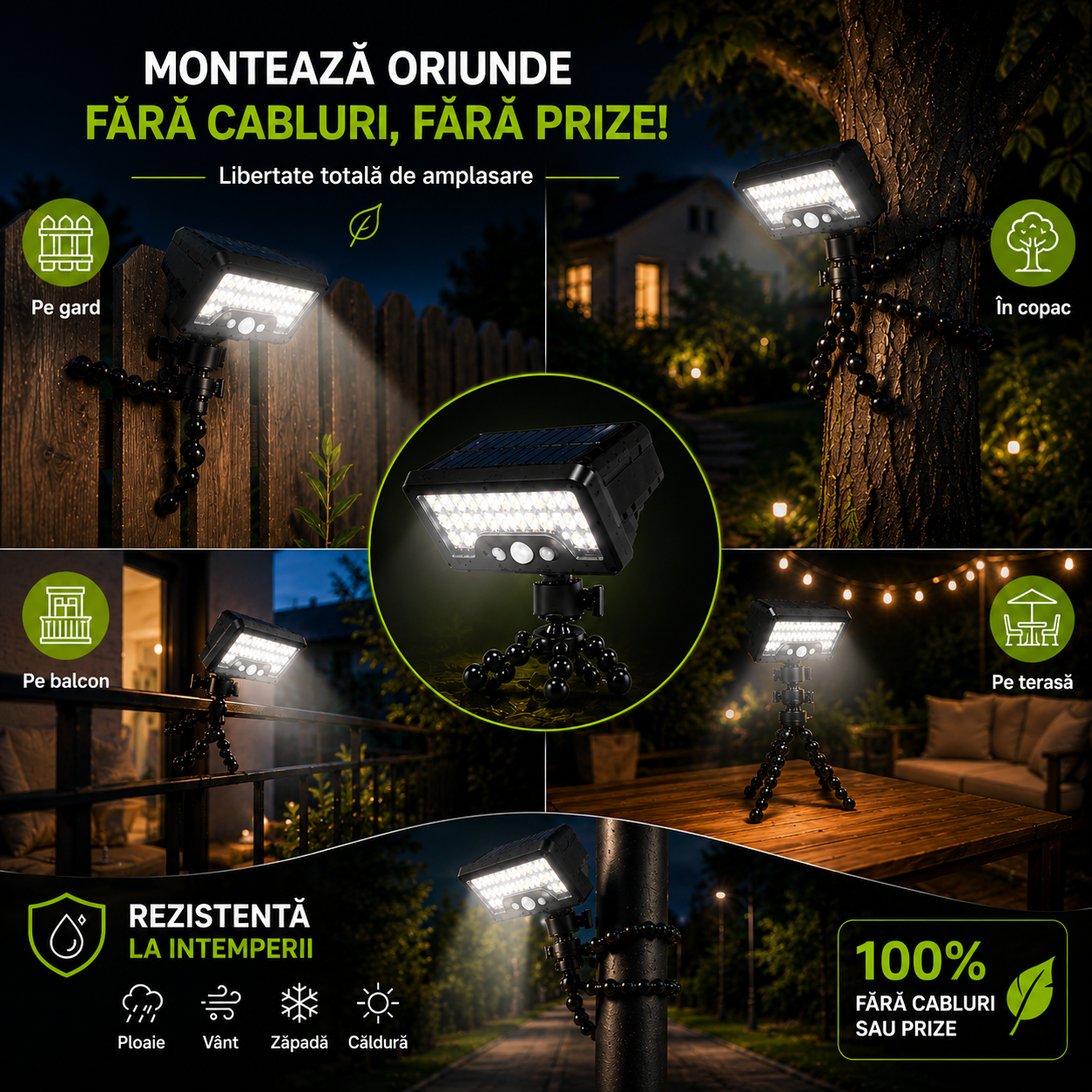 LAMPA SOLIS CU SENZOR DE MIȘCARE REZISTENTĂ LA PLOAIE
