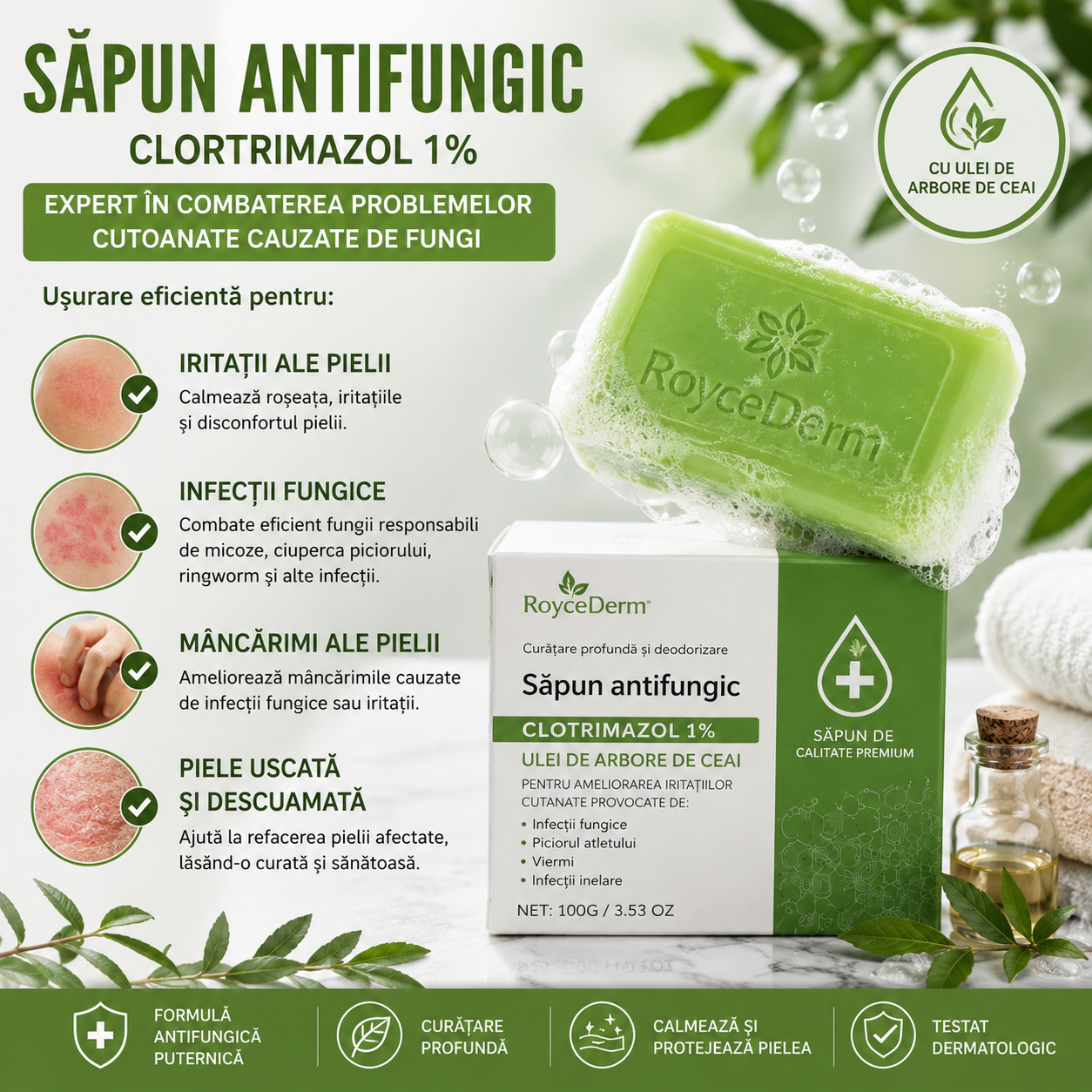Săpun Antifungic cu Ulei de Arbore de Ceai 1+1 GRATIS