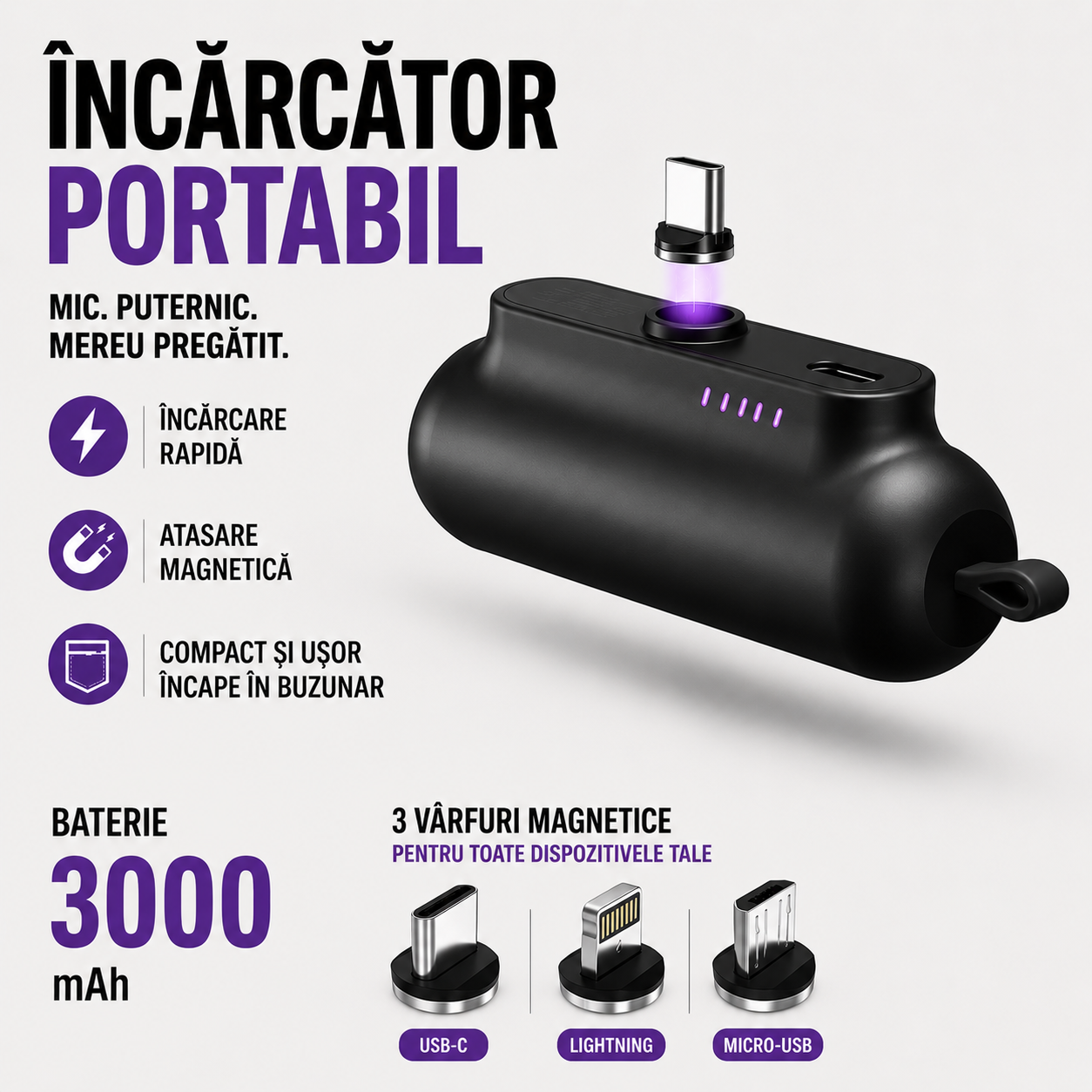 Mini Încărcător Portabil pentru URGENȚE 3000mAh