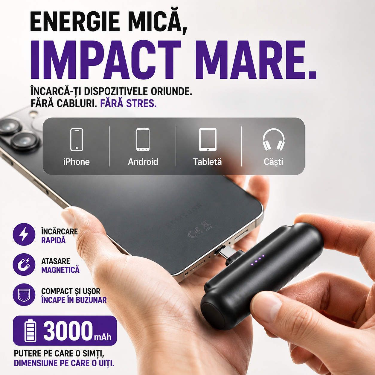 Mini Încărcător Portabil pentru URGENȚE 3000mAh