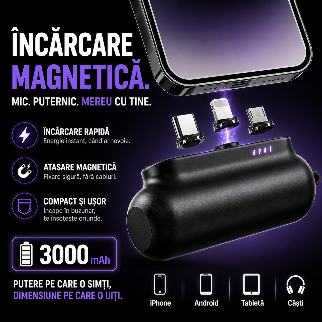 Mini Încărcător Portabil pentru URGENȚE 3000mAh