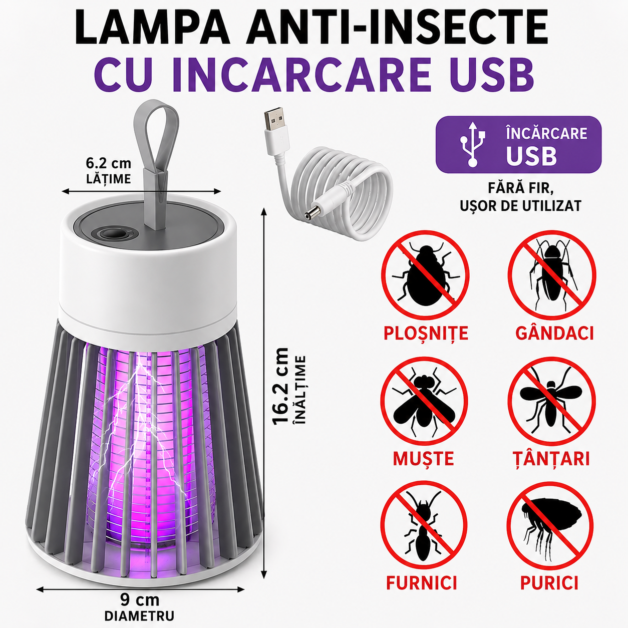 Lampa UV Anti Insecte Portabilă OFERTĂ 1+1 GRATIS