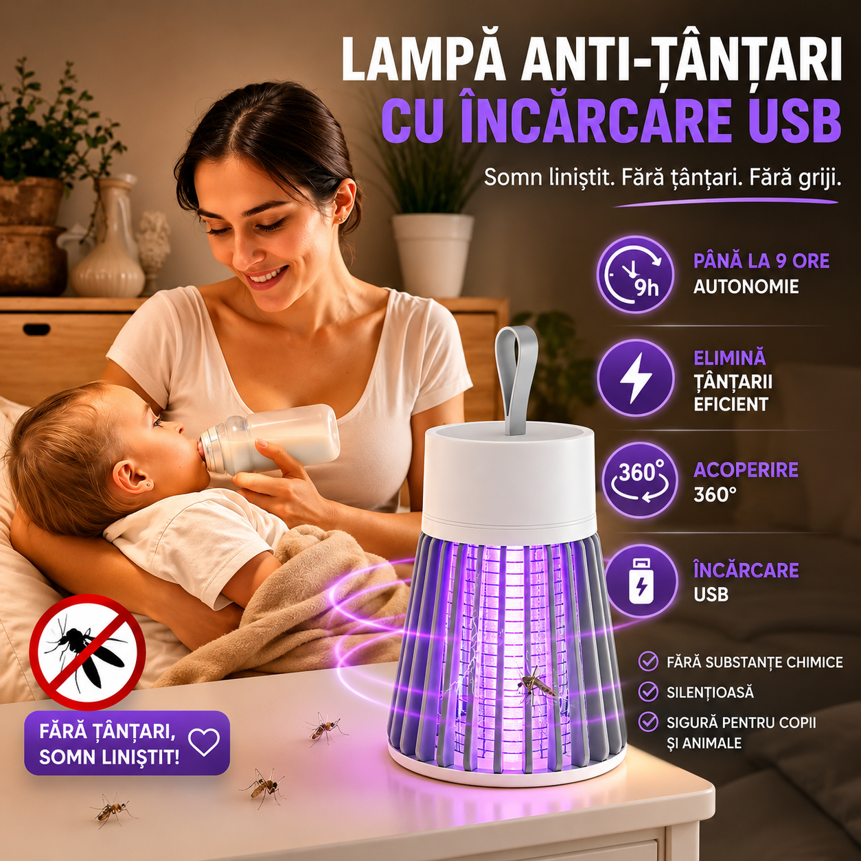 Lampa UV Anti Insecte Portabilă OFERTĂ 1+1 GRATIS