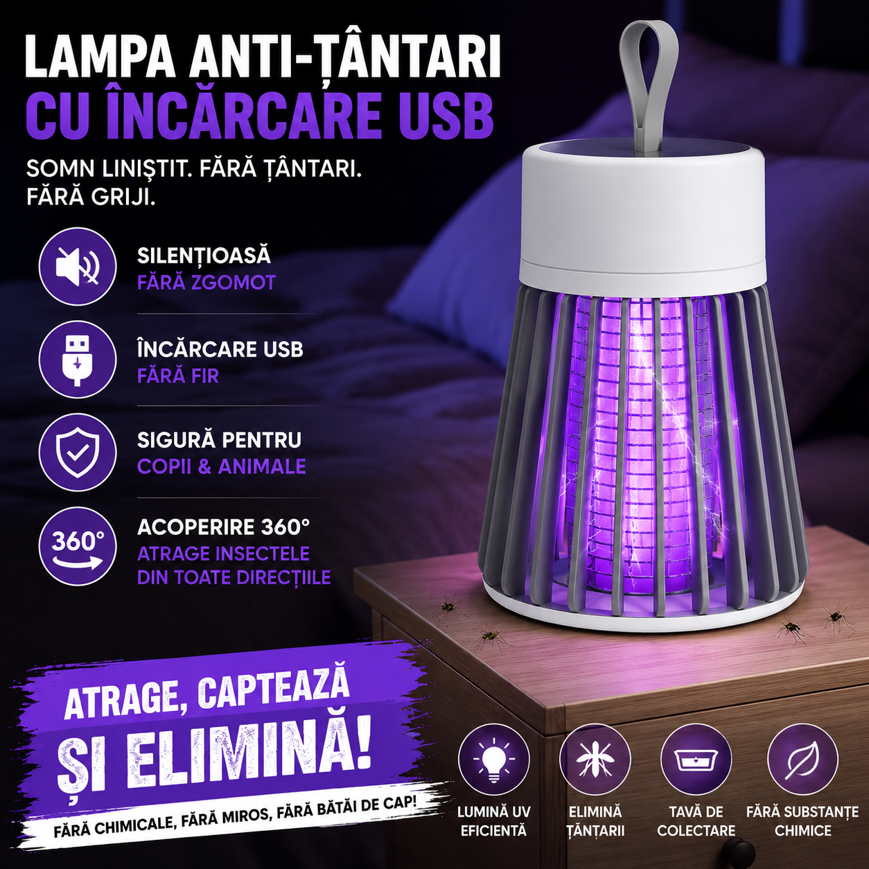 Lampa UV Anti Insecte Portabilă OFERTĂ 1+1 GRATIS