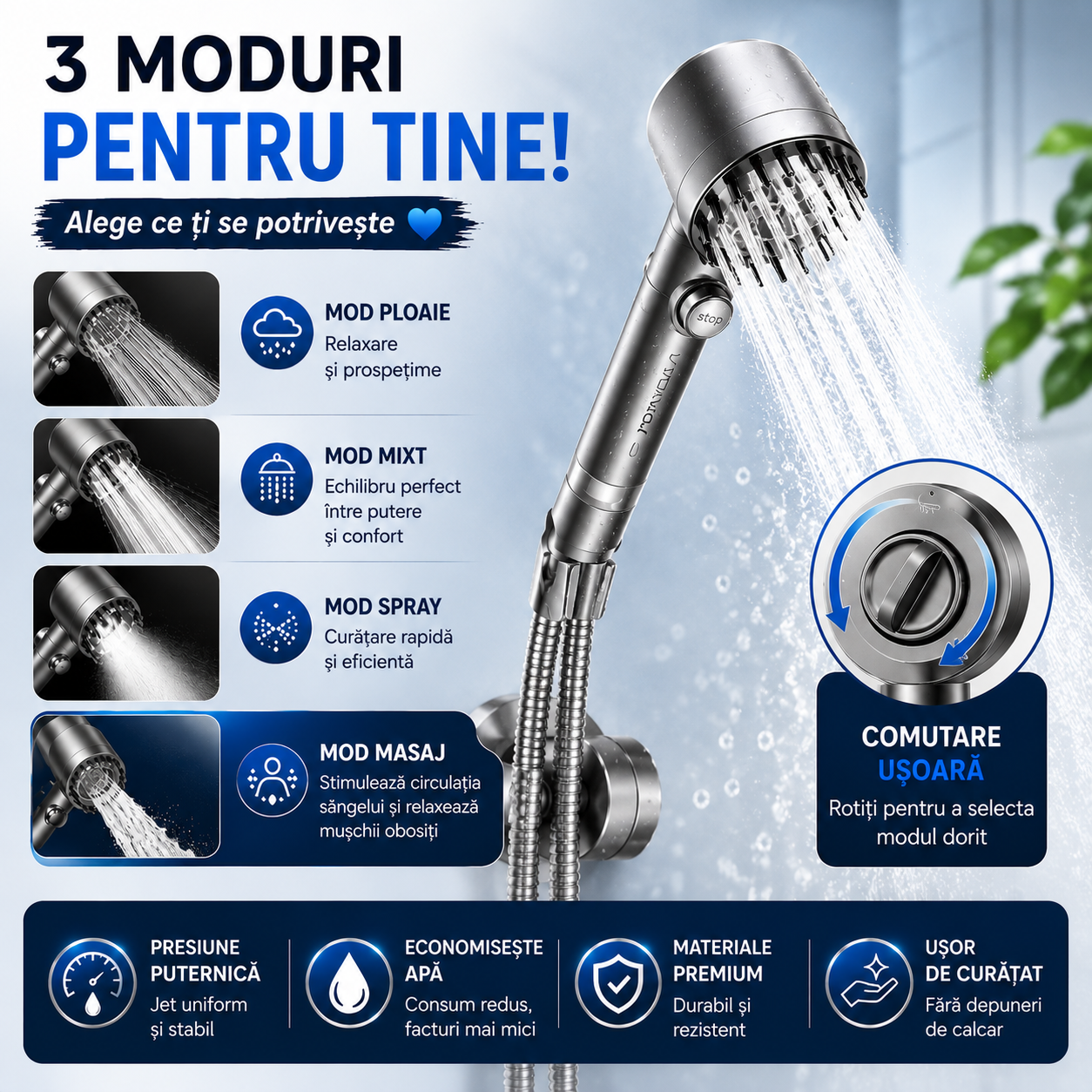 Cap de duș PREMIUM - funcție de masaj incorporată