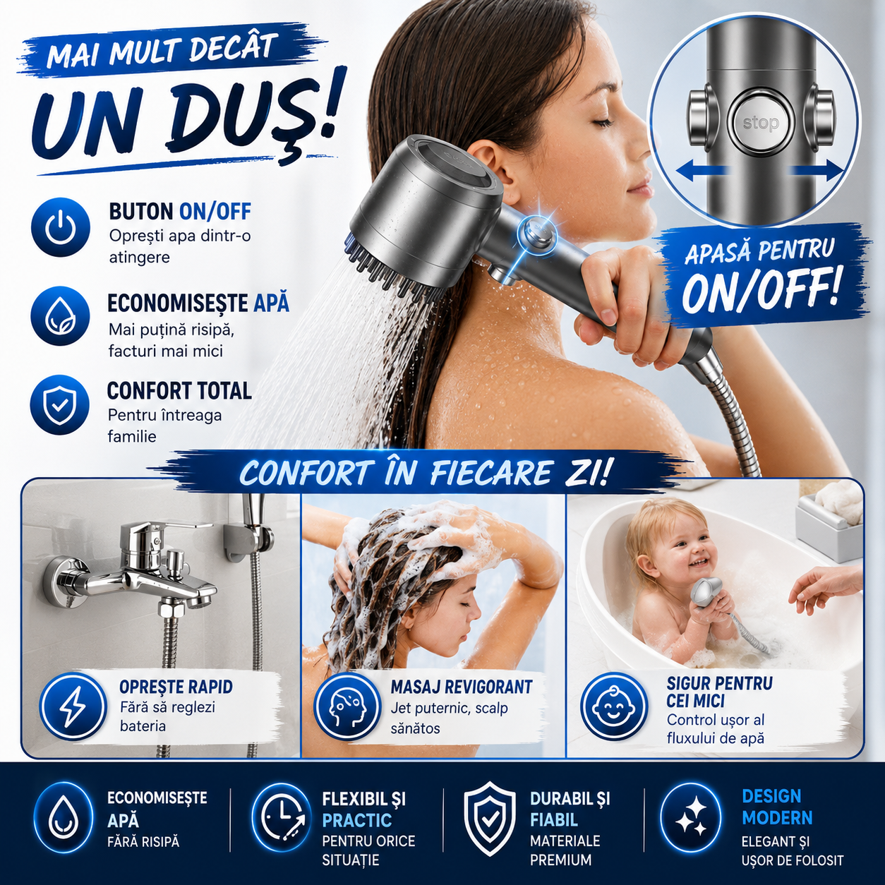 Cap de duș PREMIUM - funcție de masaj incorporată